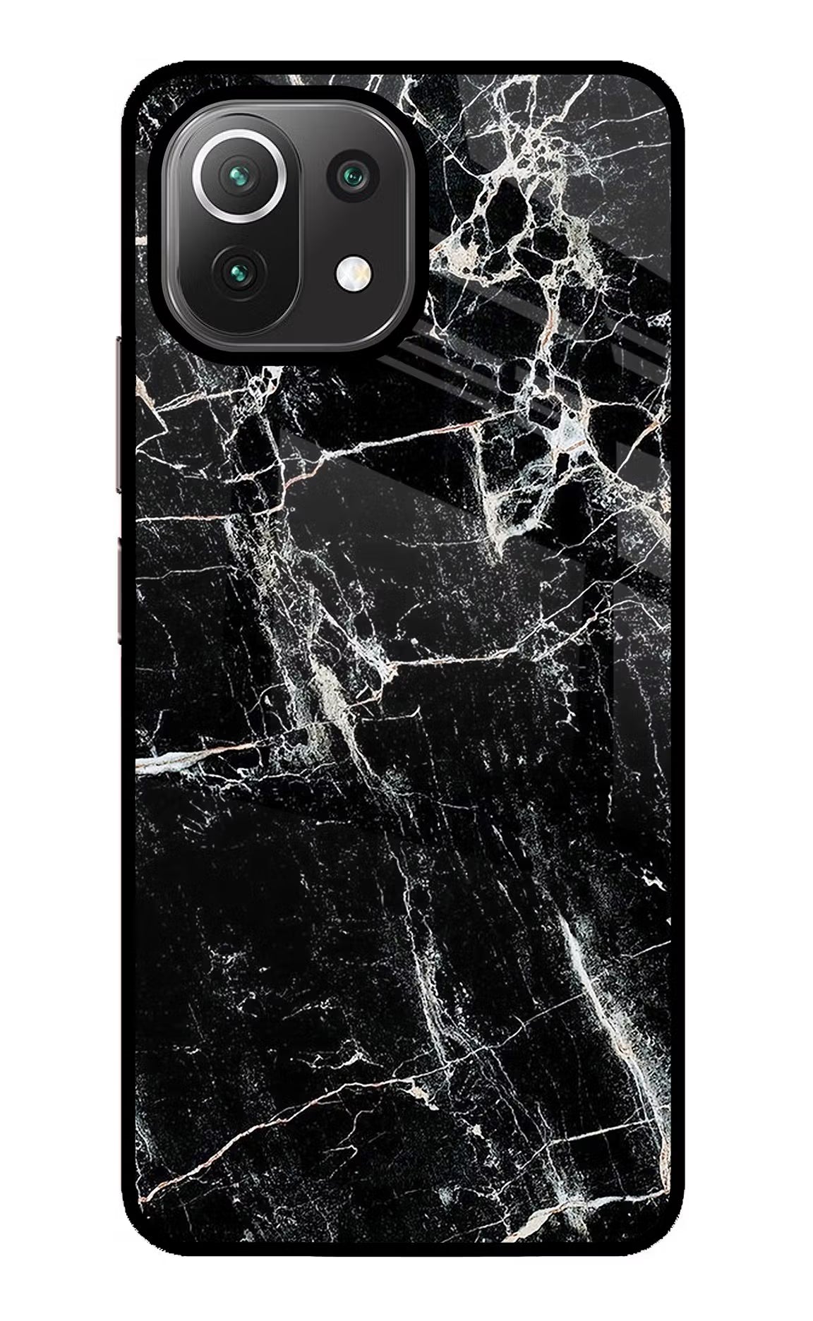 Black Marble Texture Mi 11 Lite NE 5G Glass Case Back Cover by Casekaro