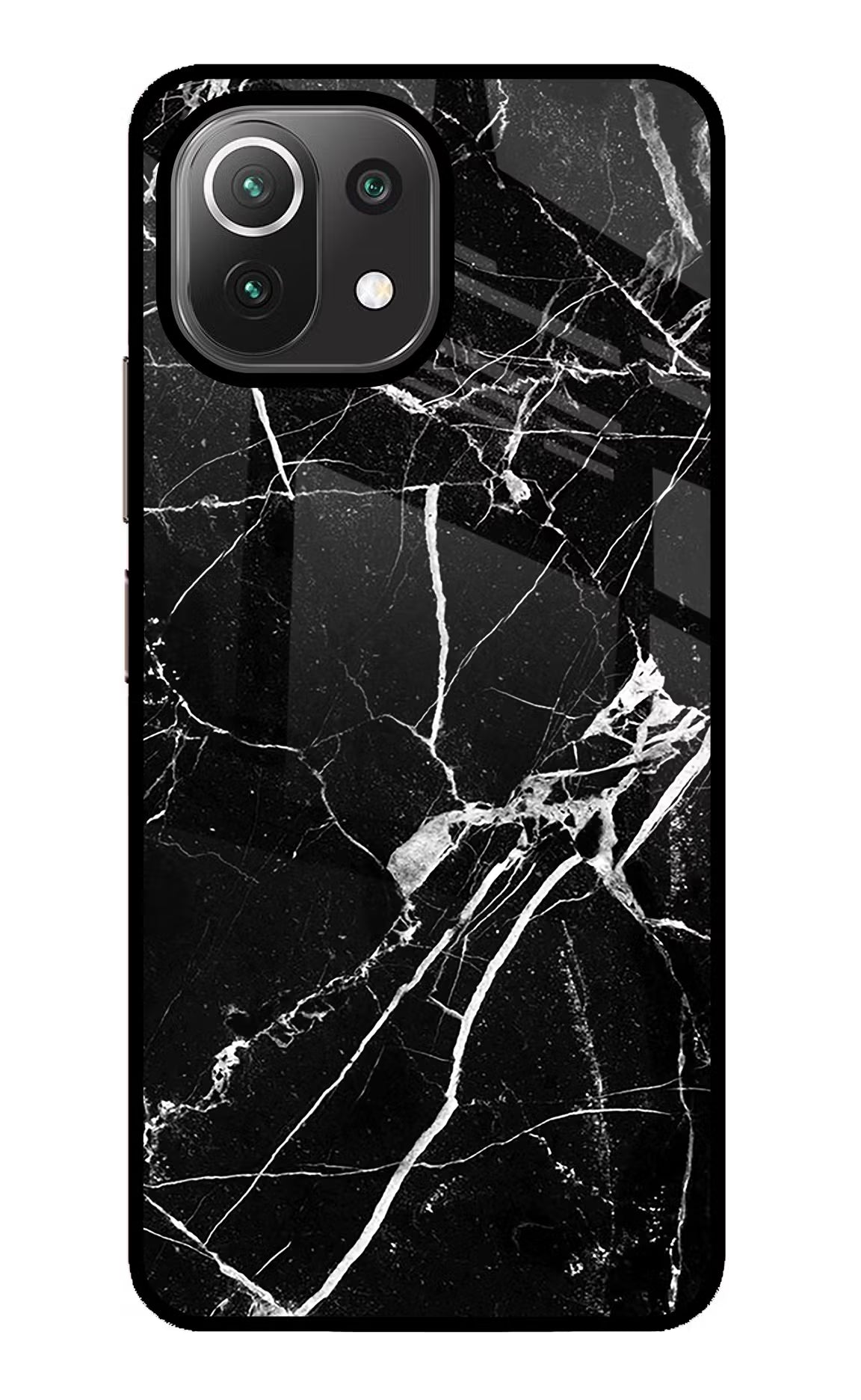 Black Marble Pattern Mi 11 Lite NE 5G Glass Case Back Cover by Casekaro