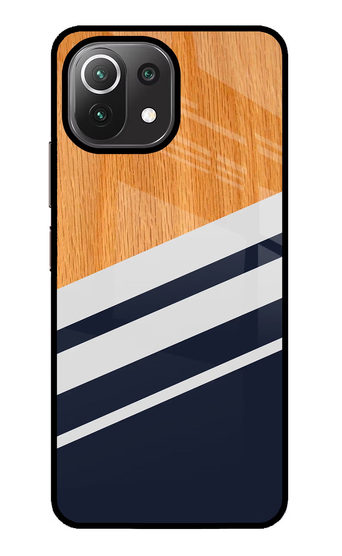 Blue and white wooden Mi 11 Lite NE 5G Glass Case Back Cover by Casekaro