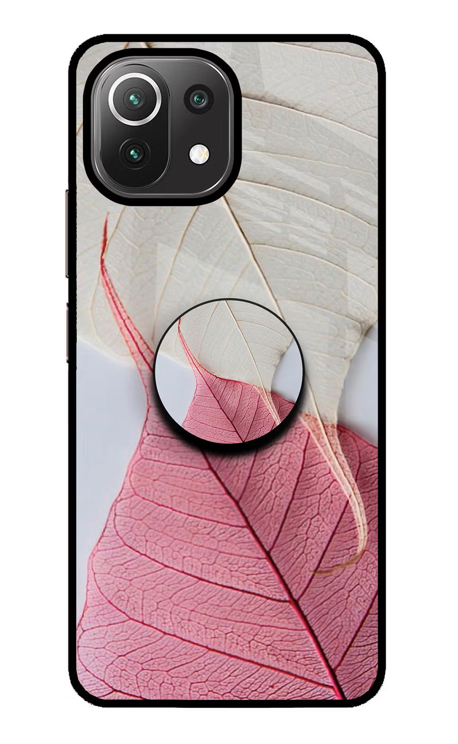 White Pink Leaf Mi 11 Lite NE 5G Pop Case, Glass case