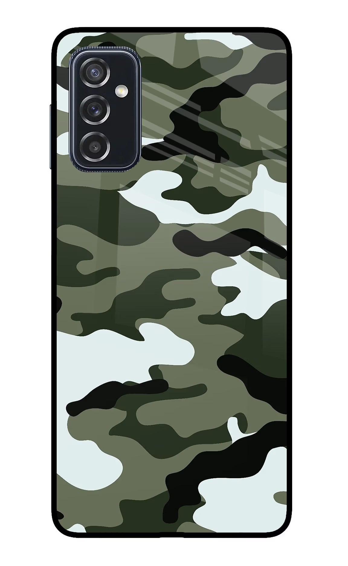 Camouflage Samsung M52 5G Glass Case Back Cover by Casekaro