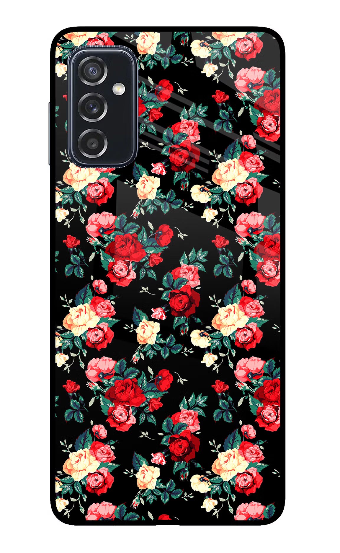 Rose Pattern Samsung M52 5G Glass Case Back Cover by Casekaro