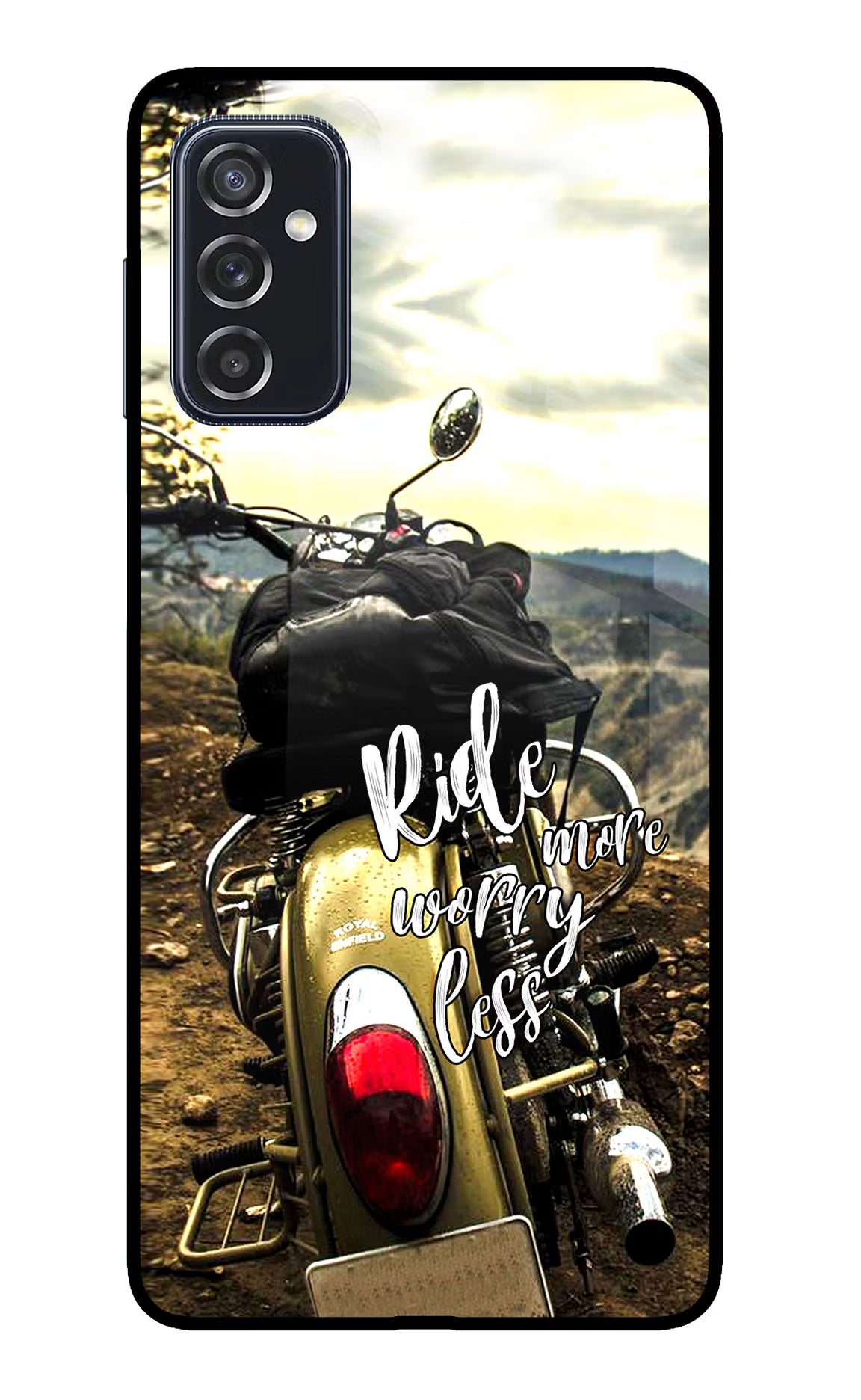 Ride More Worry Less Samsung M52 5G Glass Case Back Cover by Casekaro