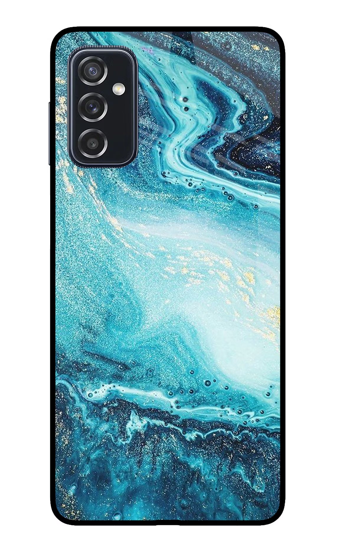 Blue Glitter Marble Samsung M52 5G Glass Case Back Cover by Casekaro