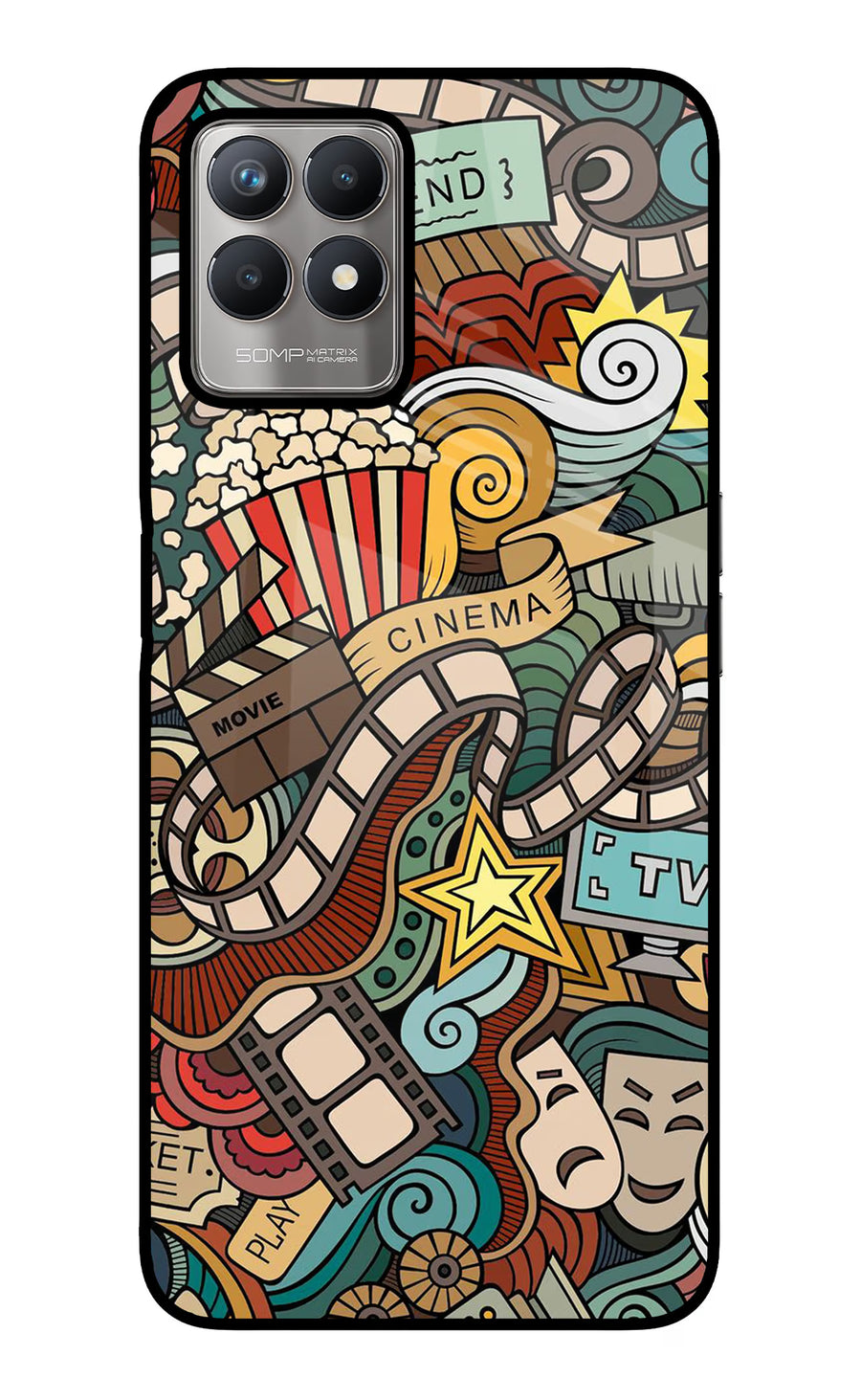 Cinema Abstract Realme 8i Back Cover, Glass case