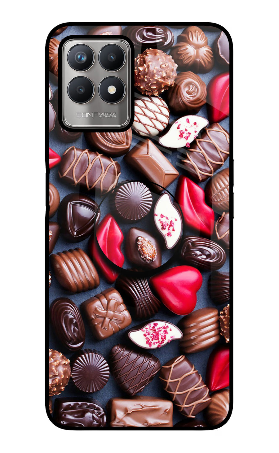 Chocolates Realme 8i Pop Case, Glass case