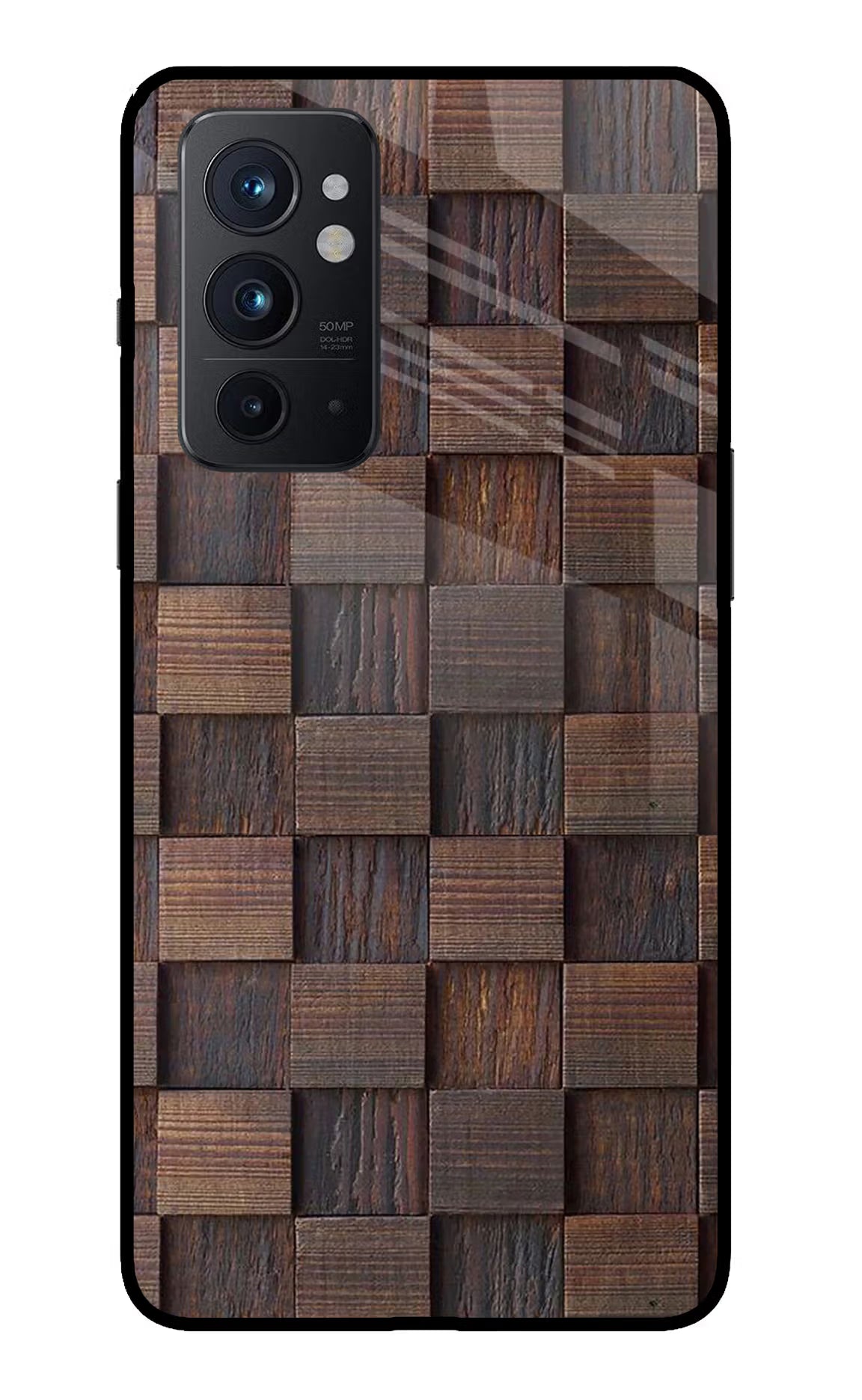 Wooden Cube Design Oneplus 9RT Glass Case Back Cover by Casekaro
