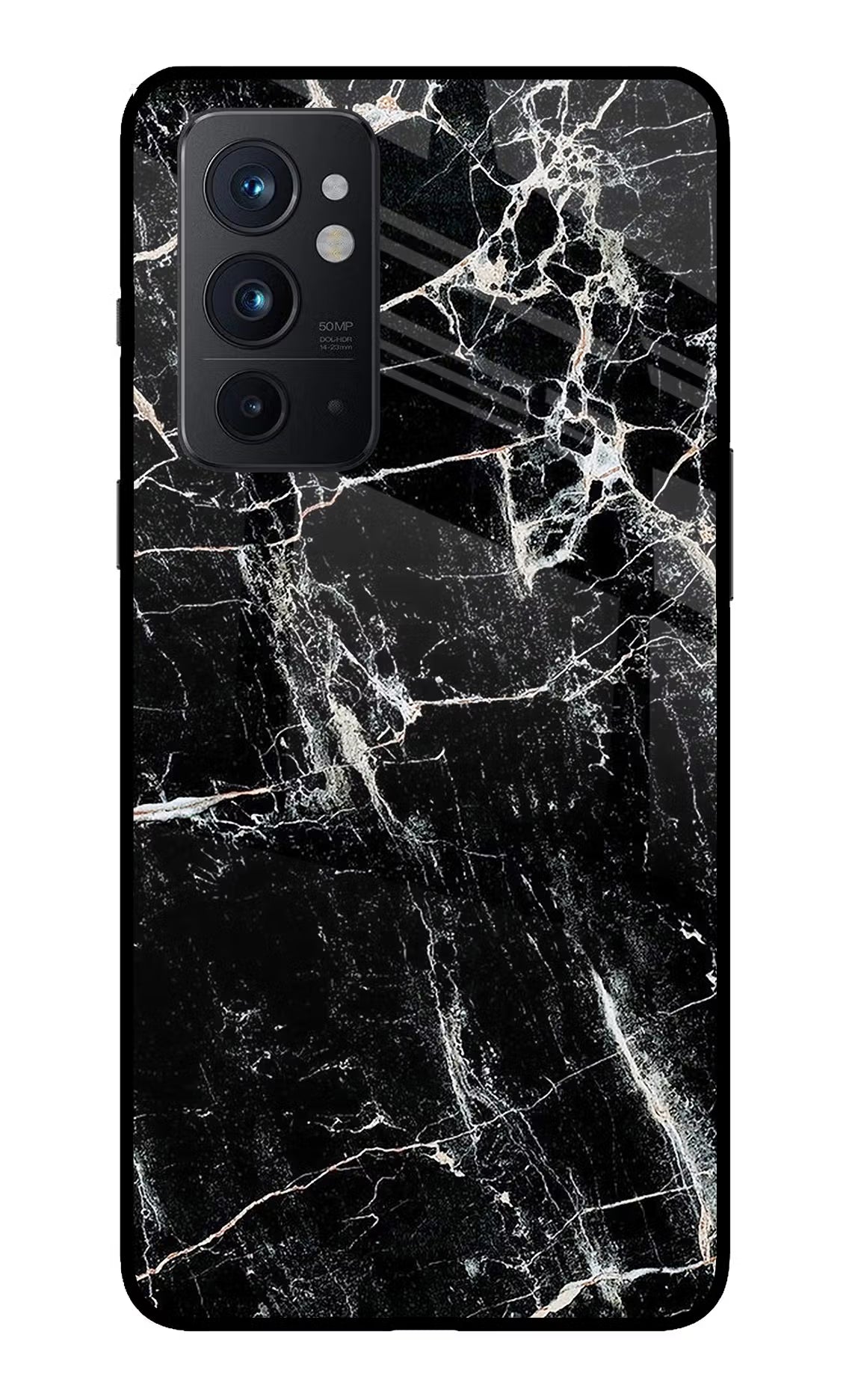 Black Marble Texture Oneplus 9RT Glass Case Back Cover by Casekaro