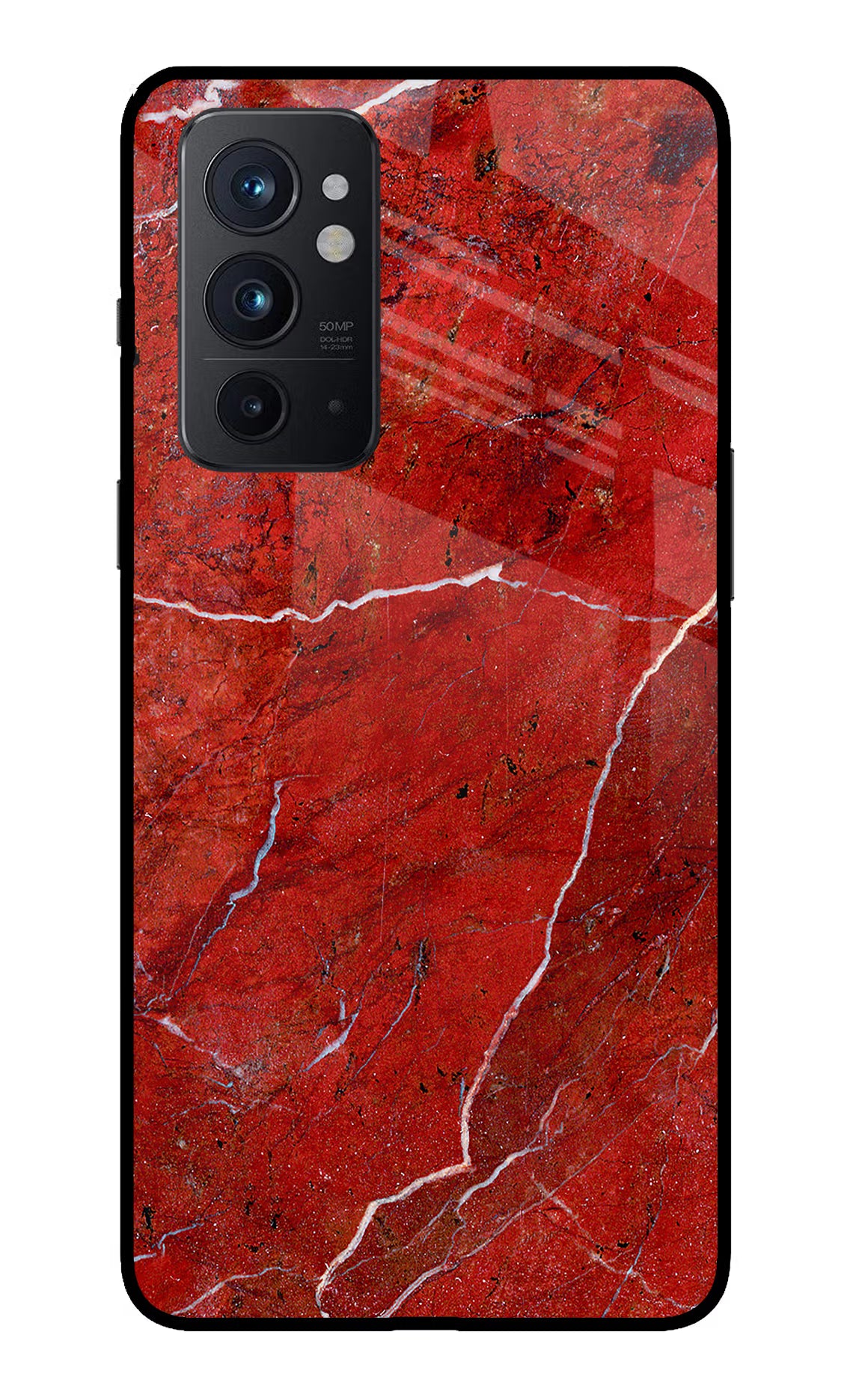 Red Marble Design Oneplus 9RT Glass Case Back Cover by Casekaro
