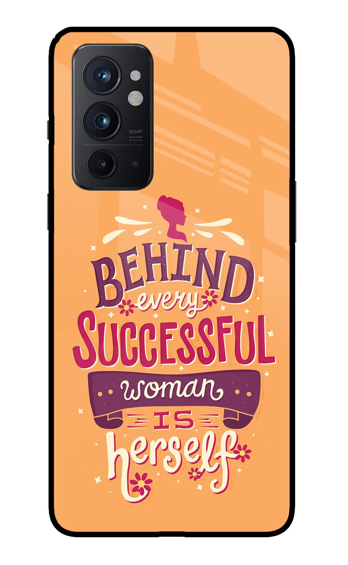 Behind Every Successful Woman There Is Herself Oneplus 9RT Glass Case Back Cover by Casekaro