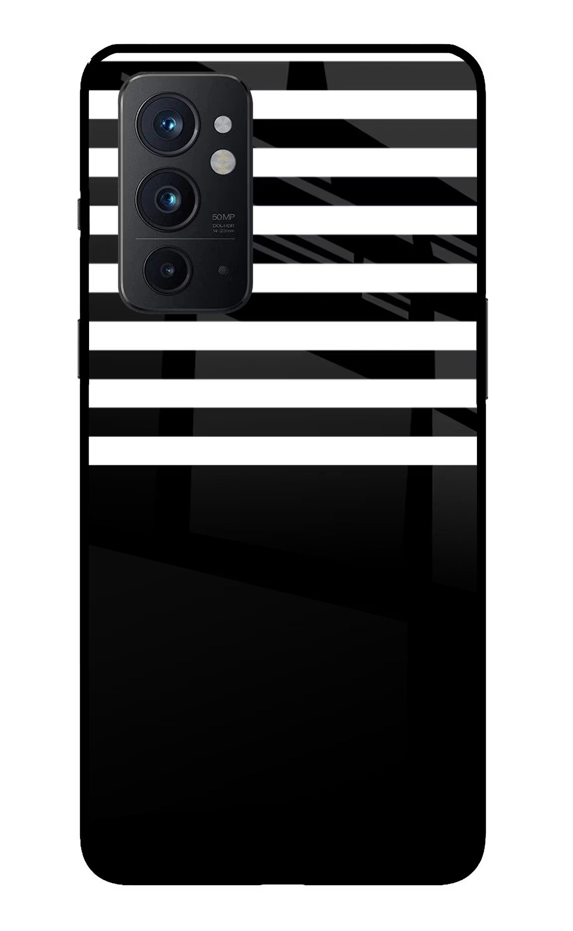 Black and White Print Oneplus 9RT Glass Case Back Cover by Casekaro