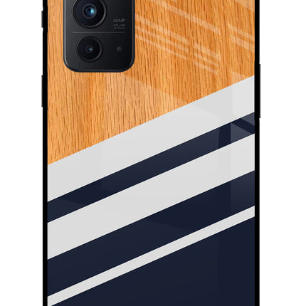 Blue and white wooden Oneplus 9RT Glass Case
