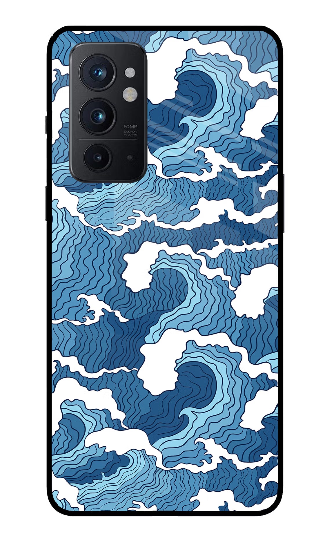 Blue Waves Oneplus 9RT Glass Case Back Cover by Casekaro