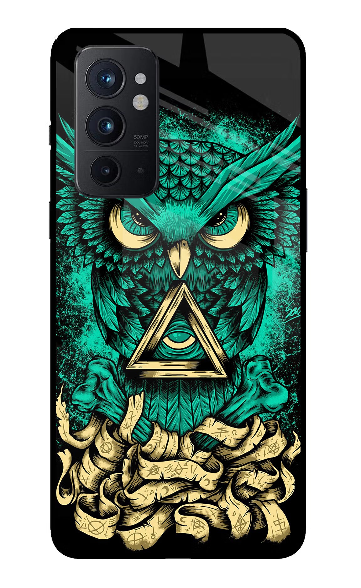Green Owl Oneplus 9RT Glass Case Back Cover by Casekaro