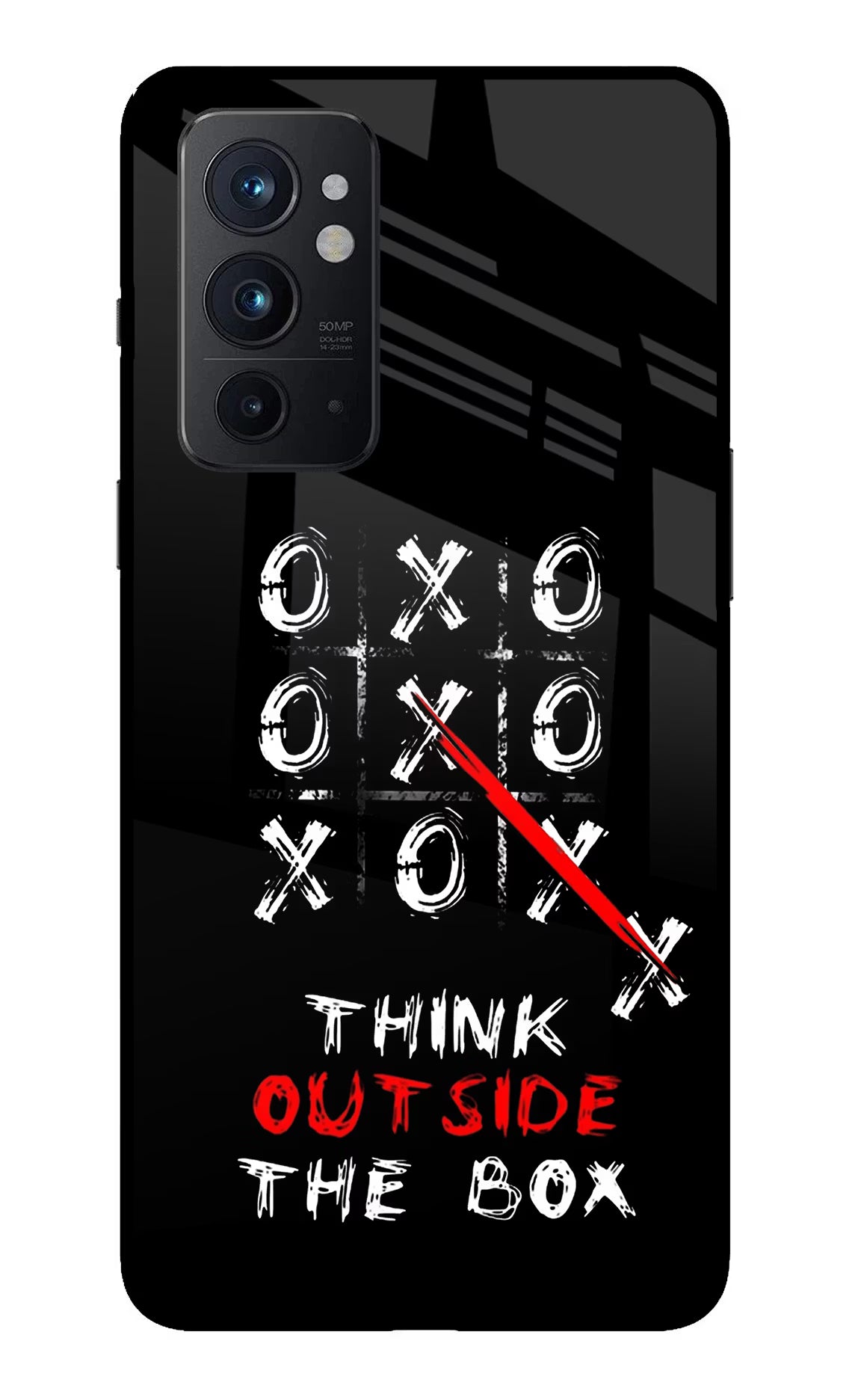 Think out of the BOX Oneplus 9RT Glass Case Back Cover by Casekaro