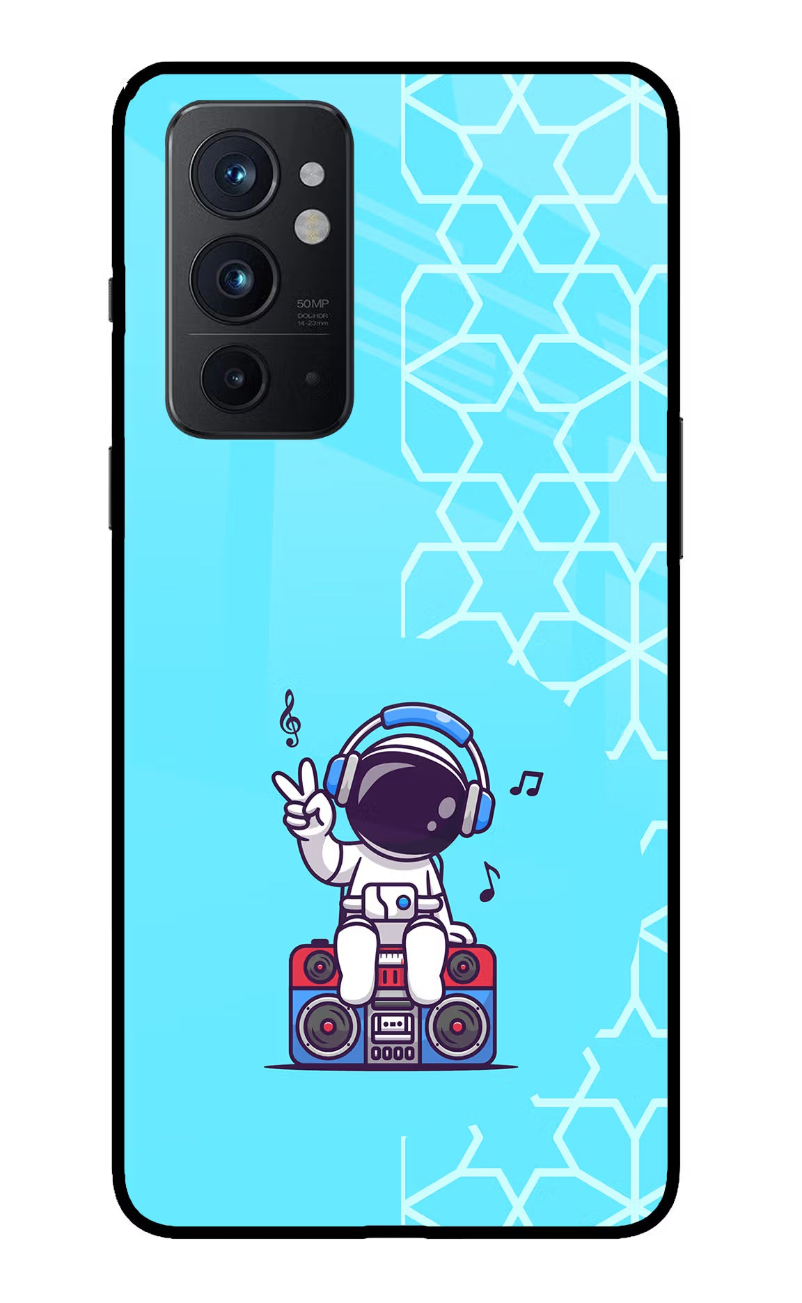 Cute Astronaut Chilling Oneplus 9RT Glass Case Back Cover by Casekaro
