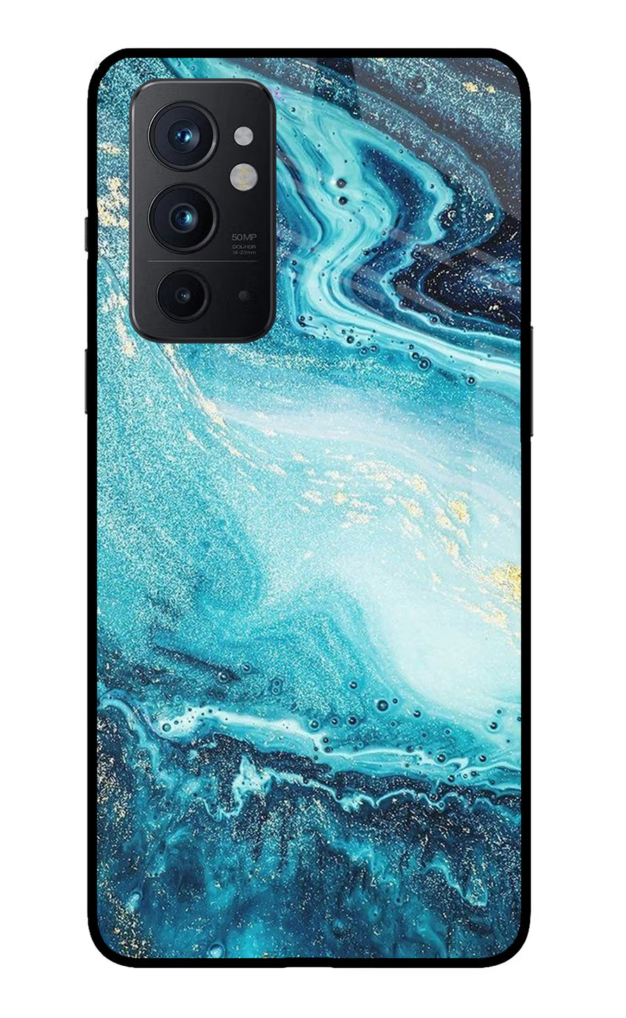 Blue Glitter Marble Oneplus 9RT Back Cover, Glass case