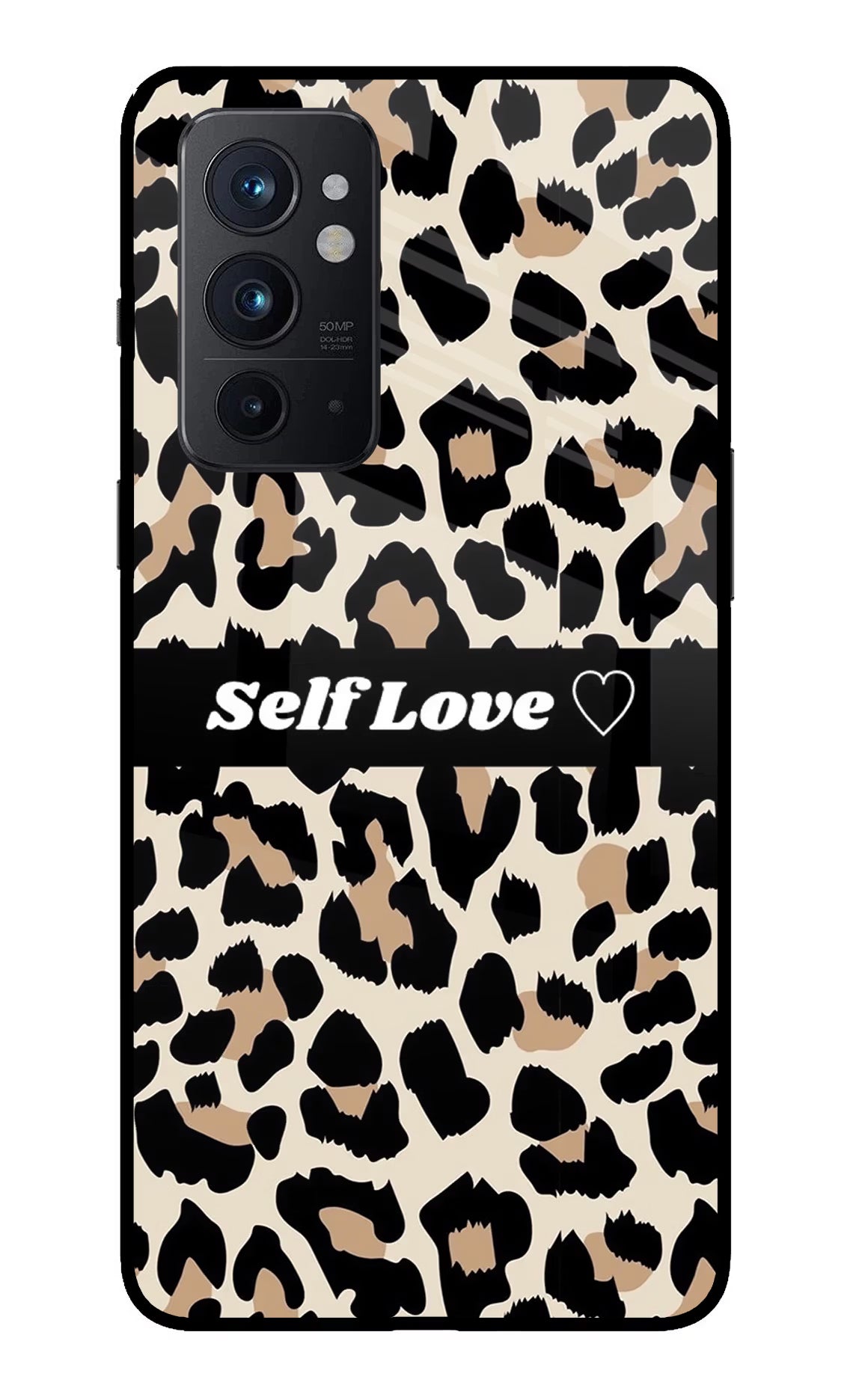 Leopard Print Self Love Oneplus 9RT Glass Case Back Cover by Casekaro