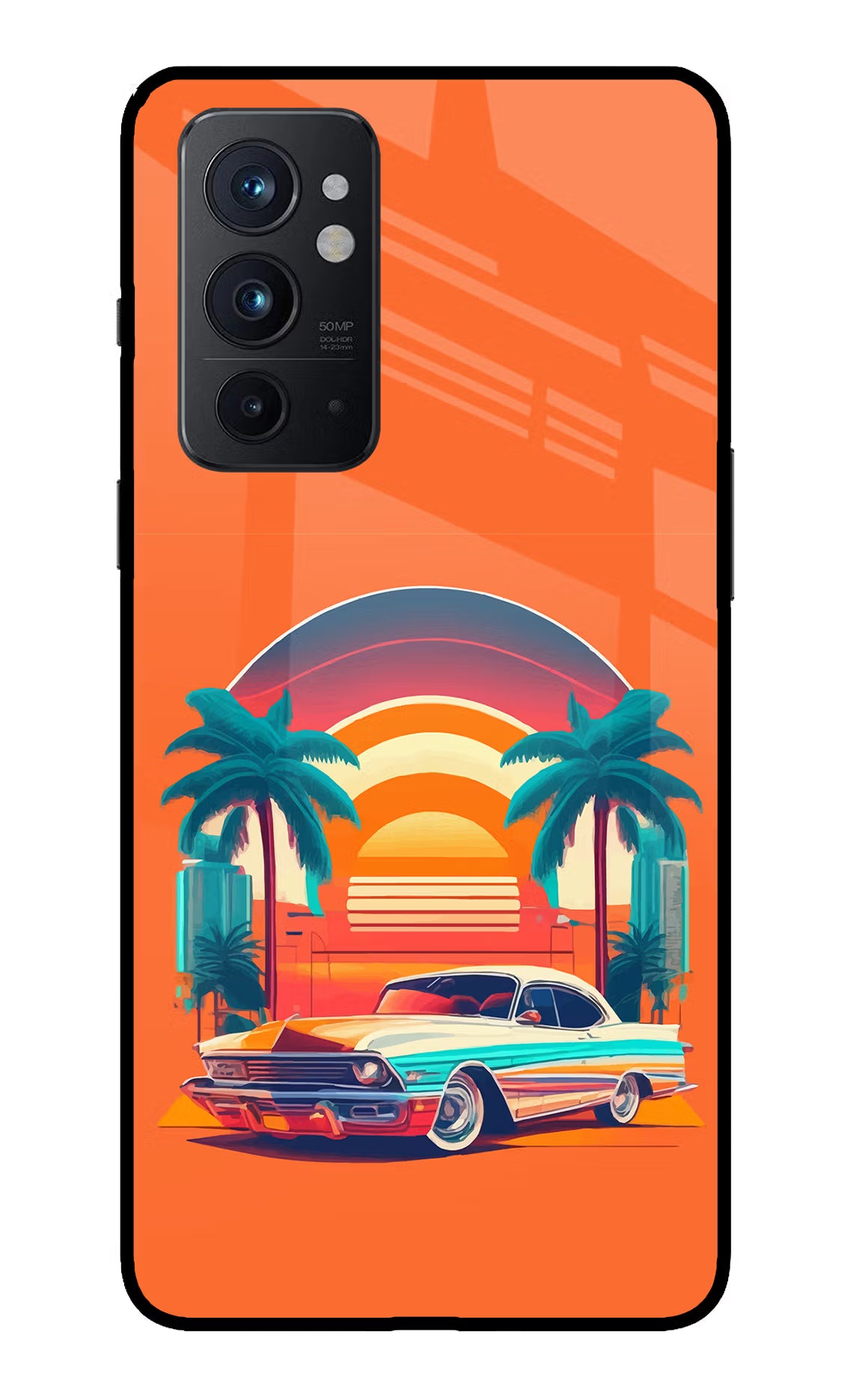 Palm Drive 80s Oneplus 9RT Glass Case Back Cover by Casekaro