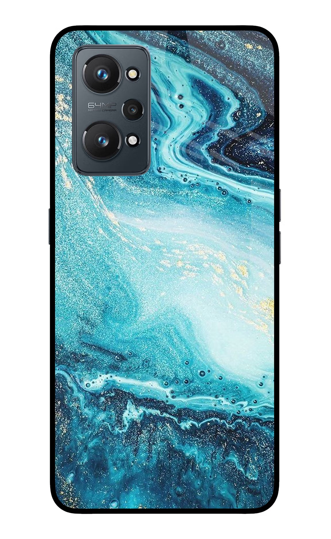 Blue Glitter Marble Realme GT NEO 2/Neo 3T Glass Case Back Cover by Casekaro