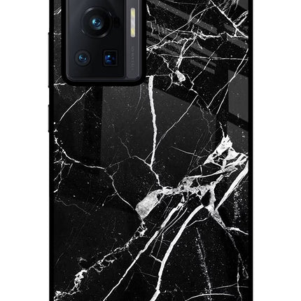 Black Marble Pattern Vivo X70 Pro Glass Case Back Cover by Casekaro