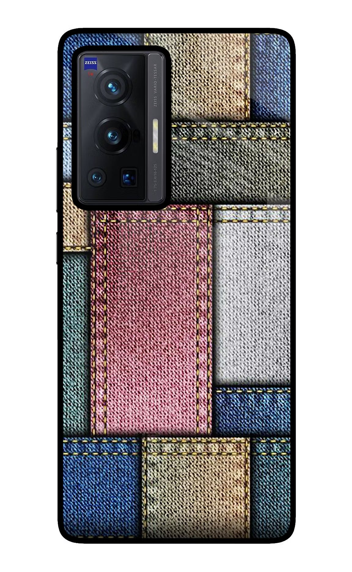 Multicolor Jeans Vivo X70 Pro Glass Case Back Cover by Casekaro