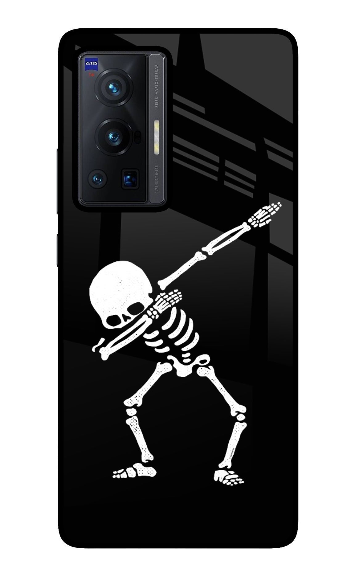 Dabbing Skeleton Art Vivo X70 Pro Glass Case