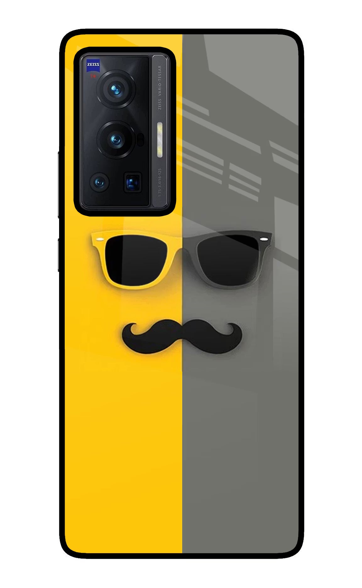 Sunglasses with Mustache Vivo X70 Pro Glass Case Back Cover by Casekaro