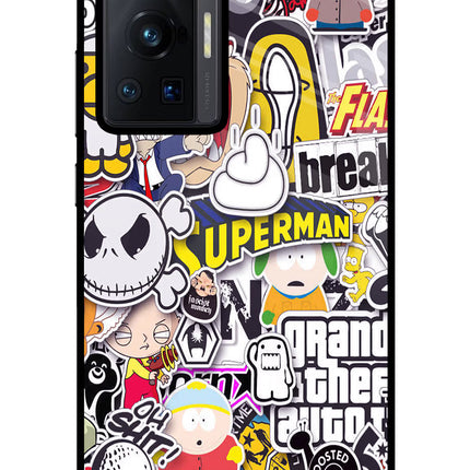 Sticker Bomb Vivo X70 Pro Glass Case Back Cover by Casekaro