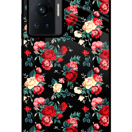 Rose Pattern Vivo X70 Pro Glass Case Back Cover by Casekaro
