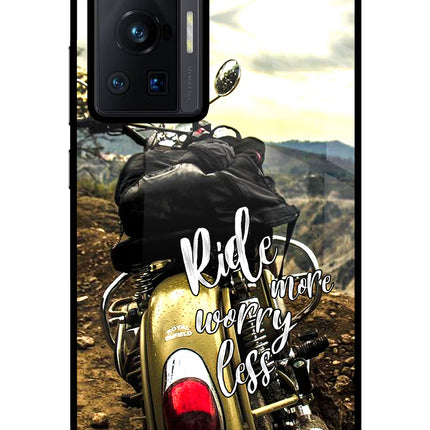 Ride More Worry Less Vivo X70 Pro Glass Case Back Cover by Casekaro