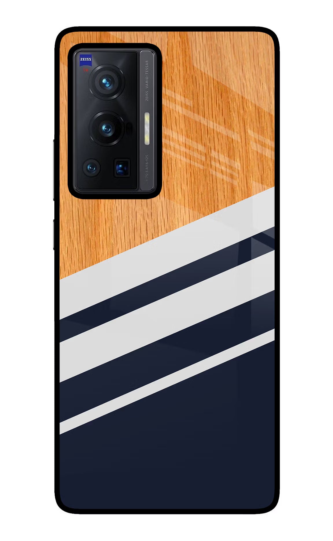 Blue and white wooden Vivo X70 Pro Glass Case Back Cover by Casekaro