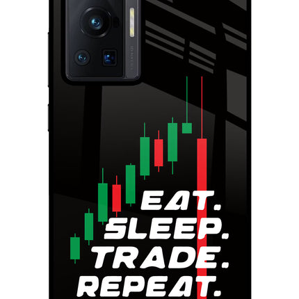 Eat Sleep Trade Repeat Vivo X70 Pro Glass Case Back Cover by Casekaro