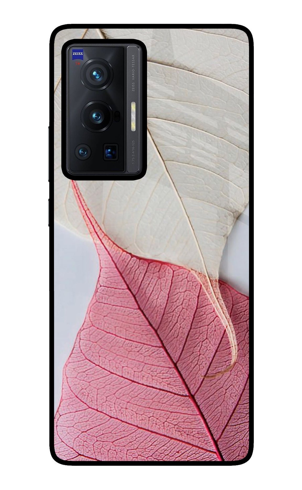 White Pink Leaf Vivo X70 Pro Glass Case