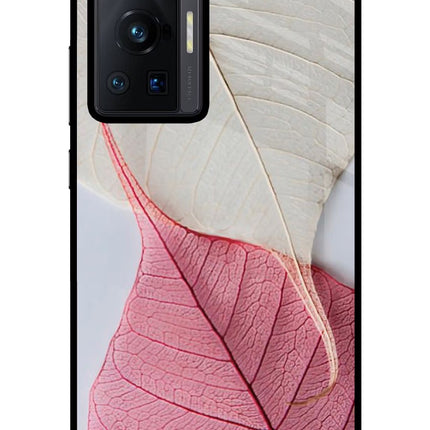 White Pink Leaf Vivo X70 Pro Glass Case Back Cover by Casekaro