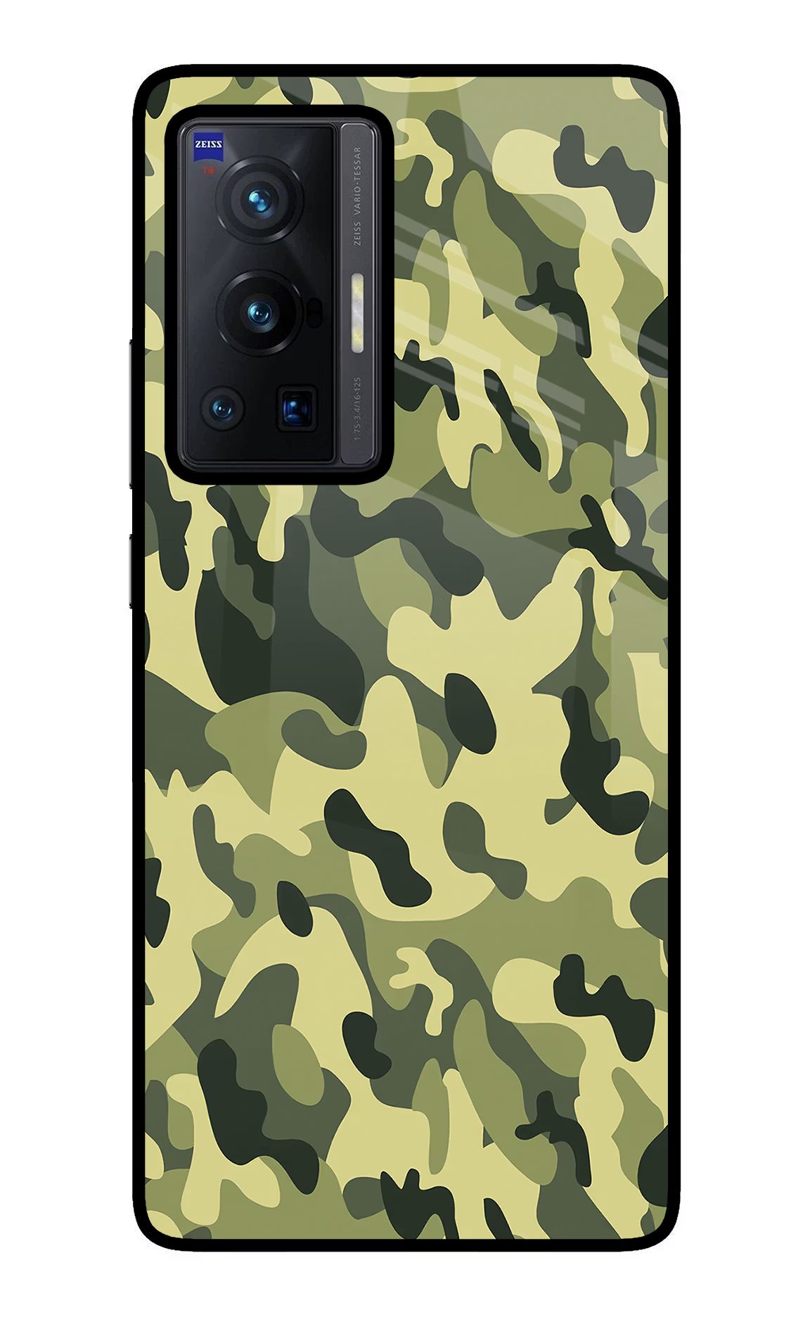 Camouflage Vivo X70 Pro Glass Case Back Cover by Casekaro