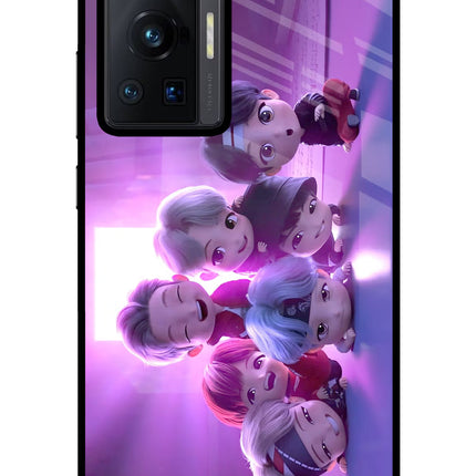 BTS Chibi Vivo X70 Pro Glass Case Back Cover by Casekaro