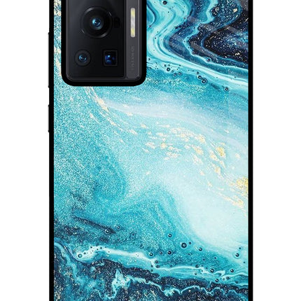 Blue Glitter Marble Vivo X70 Pro Glass Case Back Cover by Casekaro