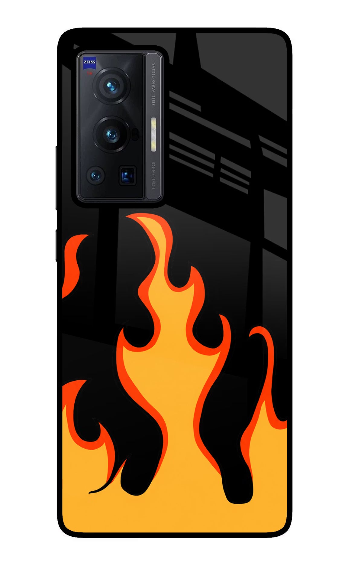 Fired Up – Black Vivo X70 Pro Glass Case Back Cover by Casekaro