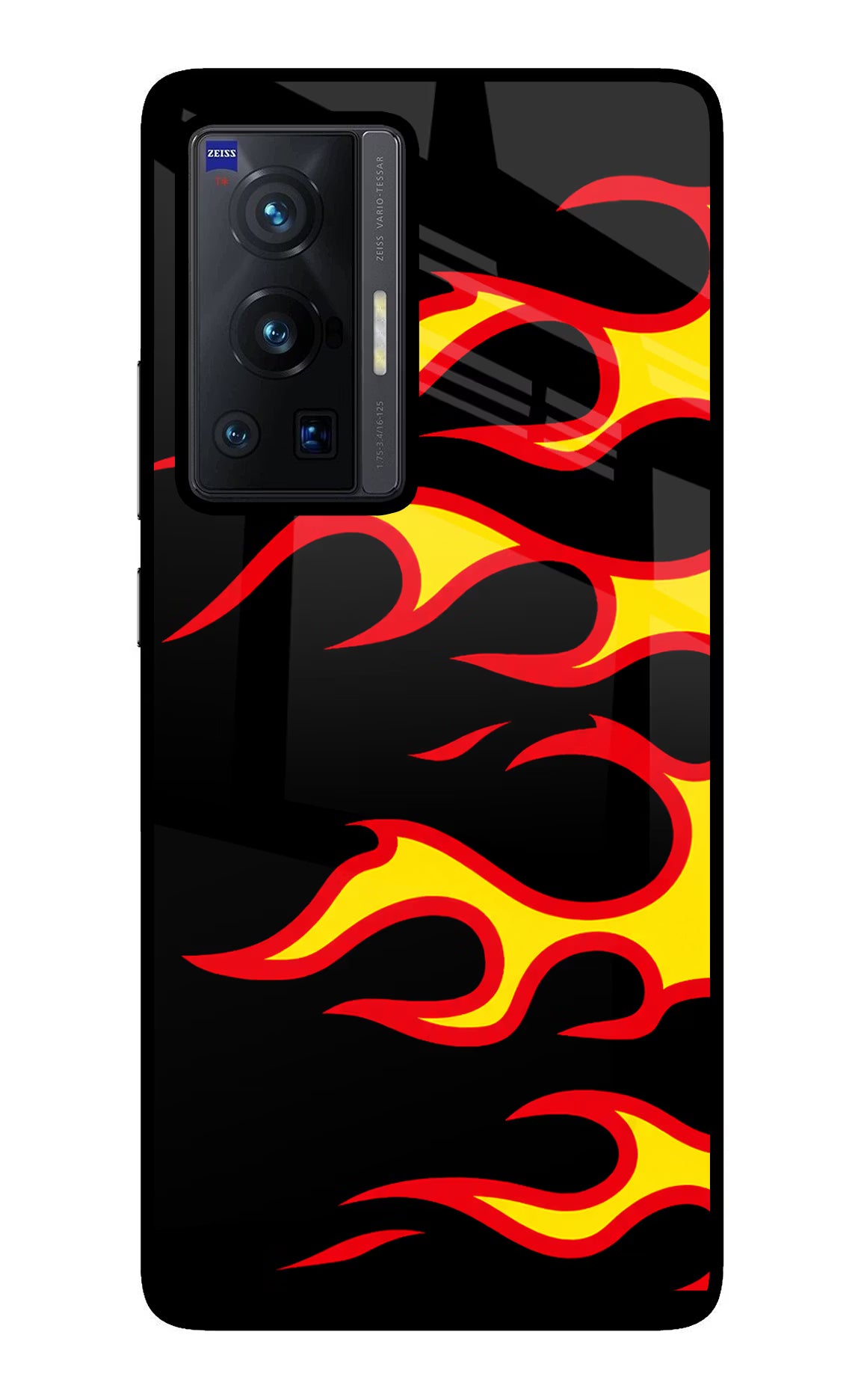 Side Sweep Flames Vivo X70 Pro Glass Case Back Cover by Casekaro