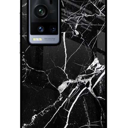 Black Marble Pattern Vivo X60 Pro+ Glass Case Back Cover by Casekaro