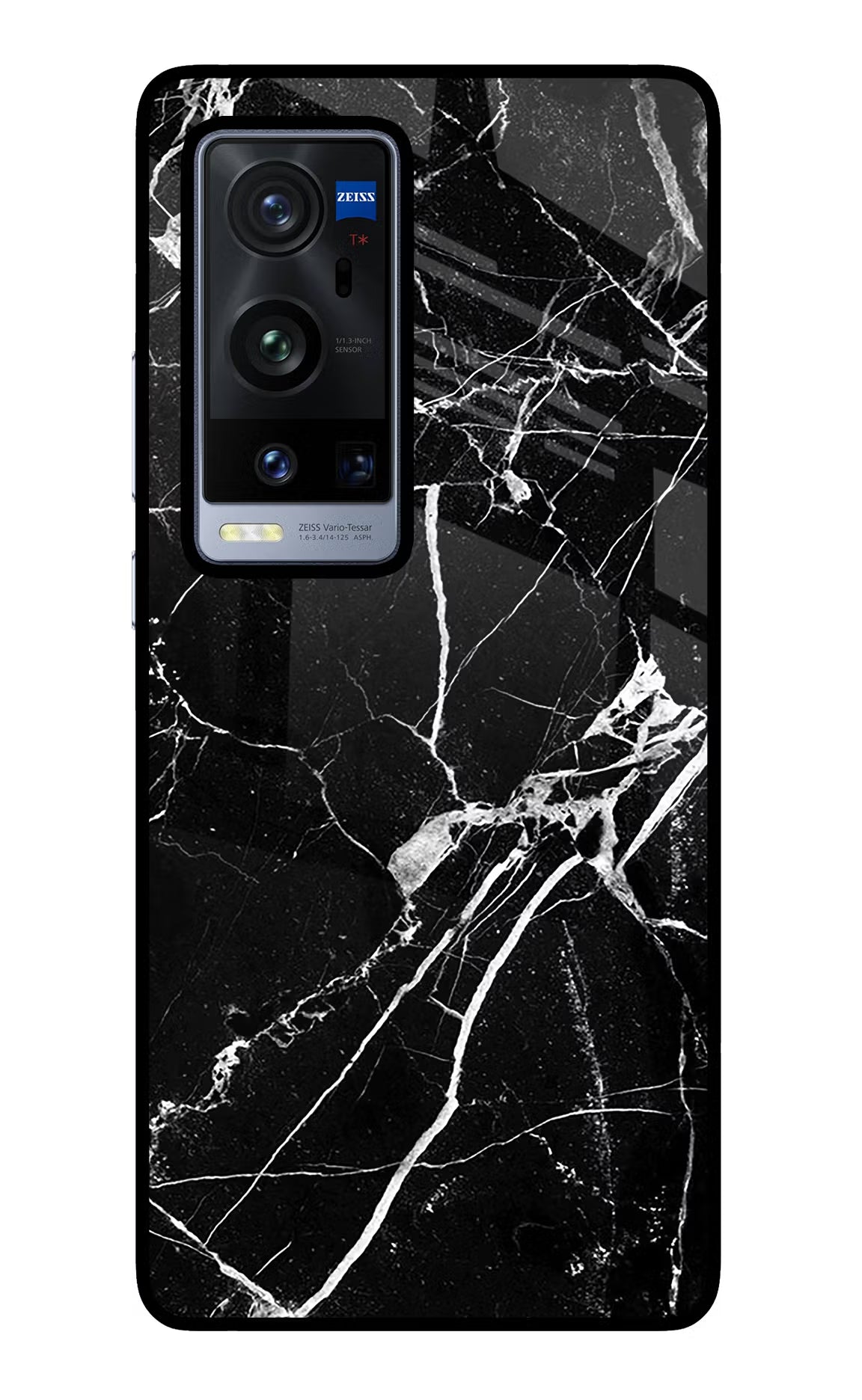 Black Marble Pattern Vivo X60 Pro+ Glass Case Back Cover by Casekaro