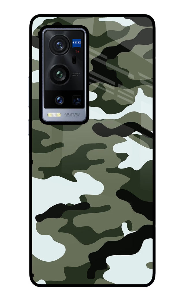 Camouflage Vivo X60 Pro+ Glass Case Back Cover by Casekaro