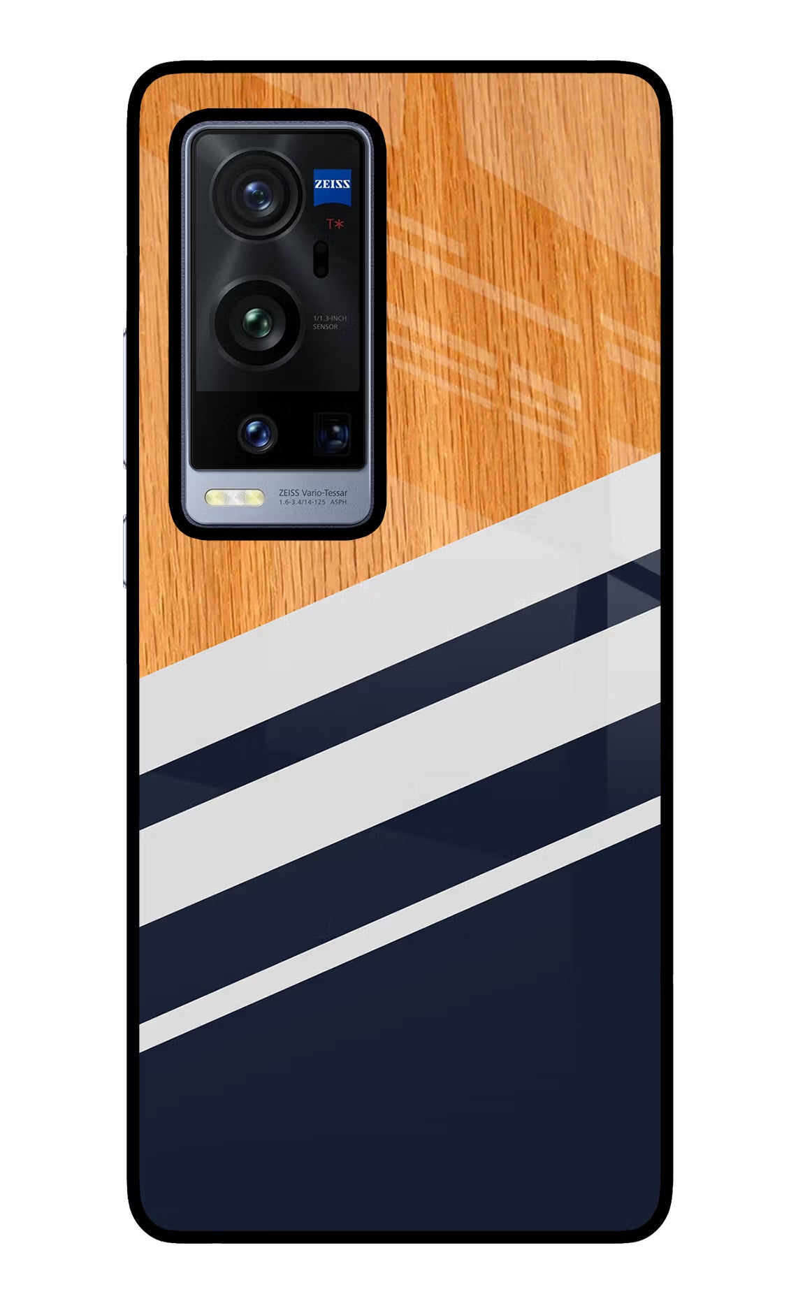 Blue and white wooden Vivo X60 Pro+ Glass Case Back Cover by Casekaro