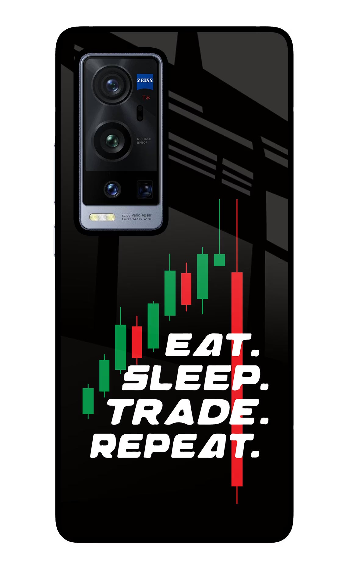 Eat Sleep Trade Repeat Vivo X60 Pro+ Glass Case Back Cover by Casekaro