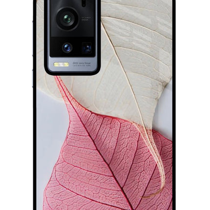 White Pink Leaf Vivo X60 Pro+ Glass Case Back Cover by Casekaro