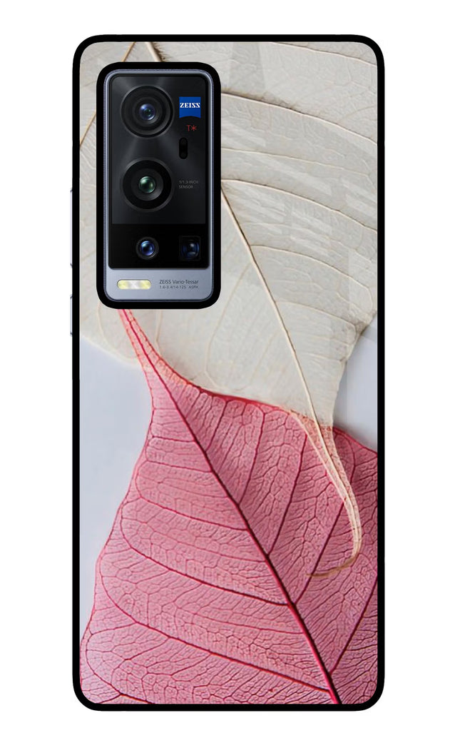 White Pink Leaf Vivo X60 Pro+ Glass Case Back Cover by Casekaro