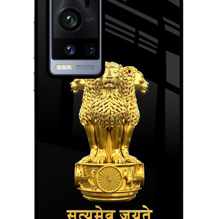 Satyamev Jayate Golden Vivo X60 Pro+ Glass Case Back Cover by Casekaro