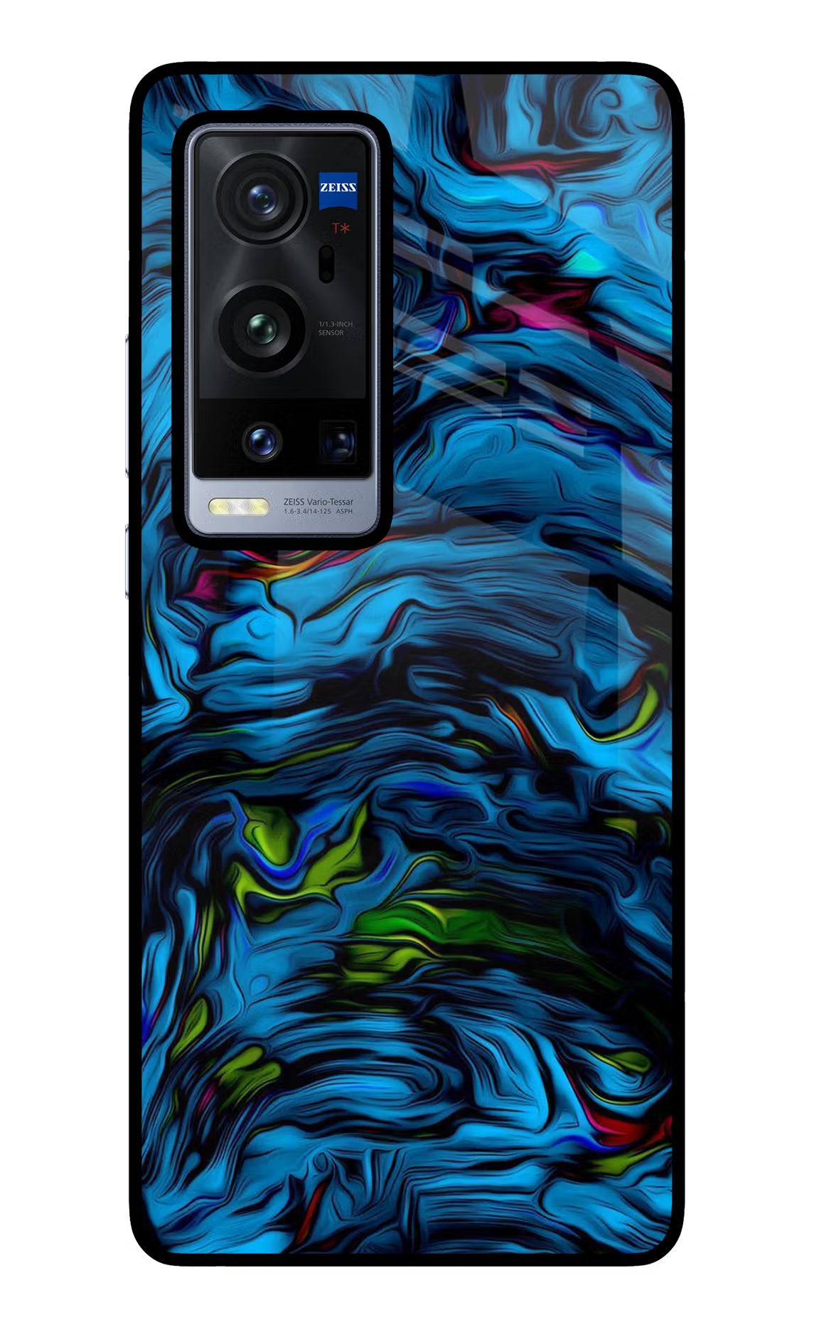 Dark Blue Abstract Vivo X60 Pro+ Glass Case Back Cover by Casekaro