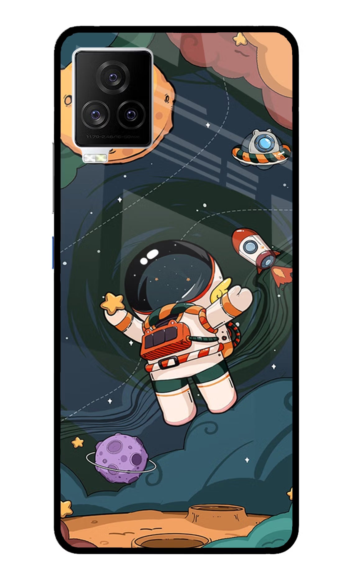 Cartoon Astronaut iQOO 7 Legend 5G Glass Case Back Cover by Casekaro